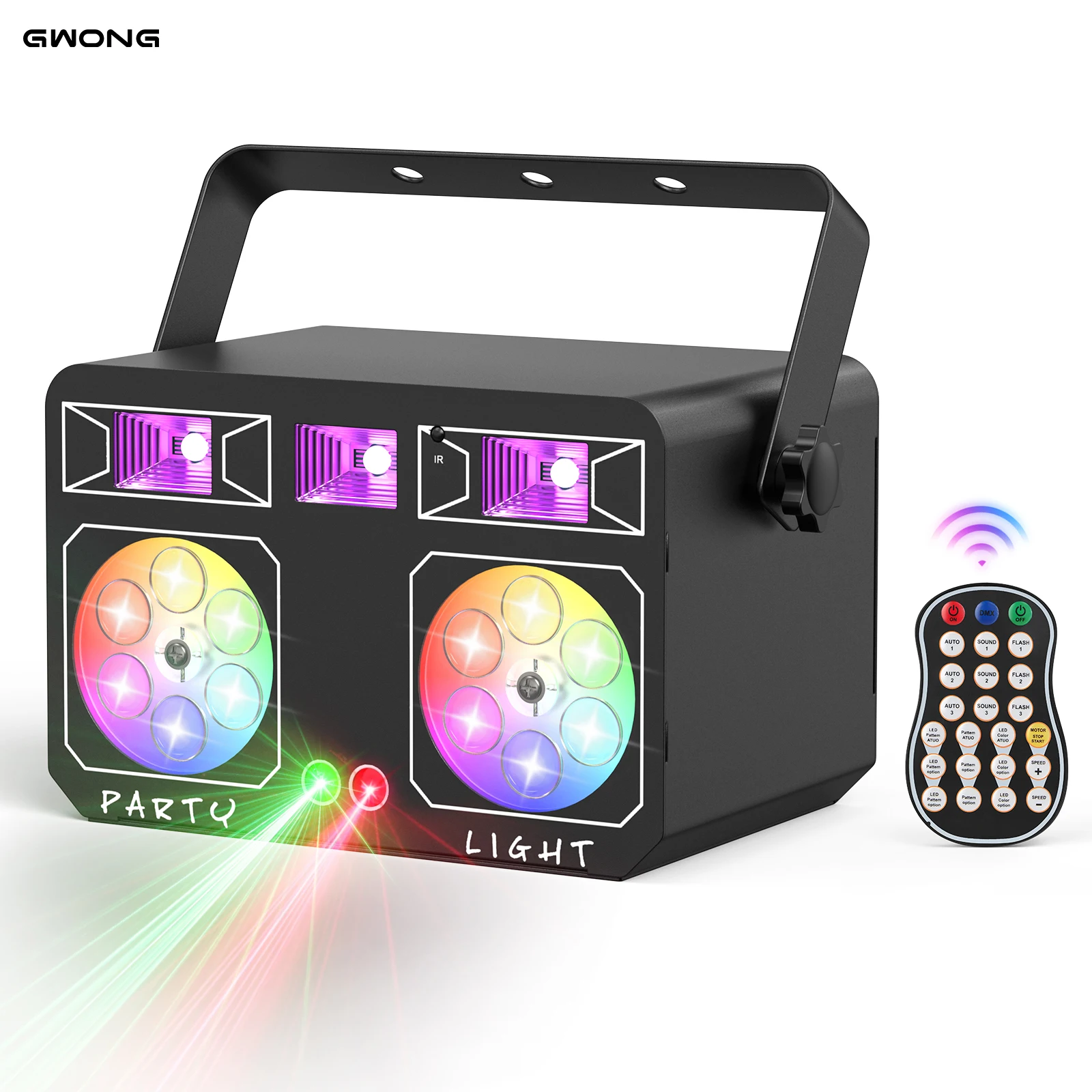 Gwong LED Stage Party Ligh 5 IN 1 Mixed Effect Lights with Rotatable Pattern LED DMX512 7CH for Wedding Church Club Party