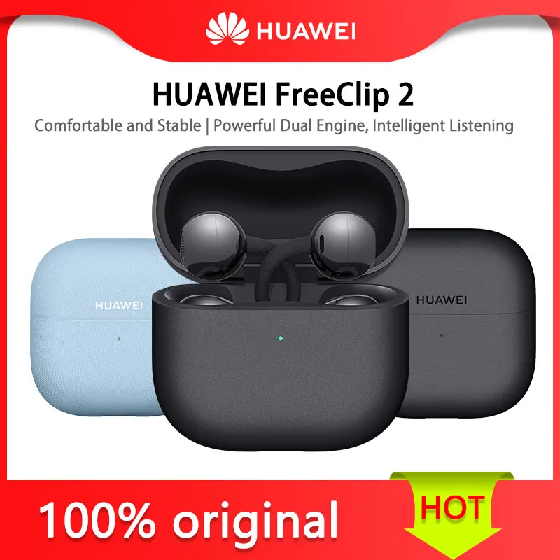 سماعات هواوي FreeClip 2 مشبك للأذن، قوية بمحرك مزدوج، ذكية للاستماع، بلوتوث 6.0