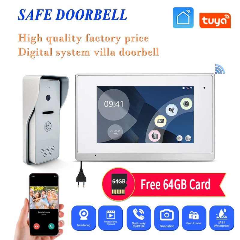 

Tuya Smart Wifi APP 7 Inch WIFI POE IP Video Intercom Door Phone System POE Switch Password Visual Doorbell Camera Monitor Kit