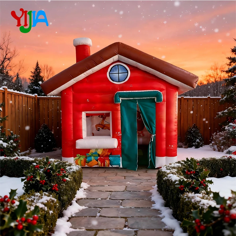 

10x10FT Inflatable Santa House, Outdoor Inflatable Christmas House, Christmas Holiday Cabin Tent for Yard/Garden Party
