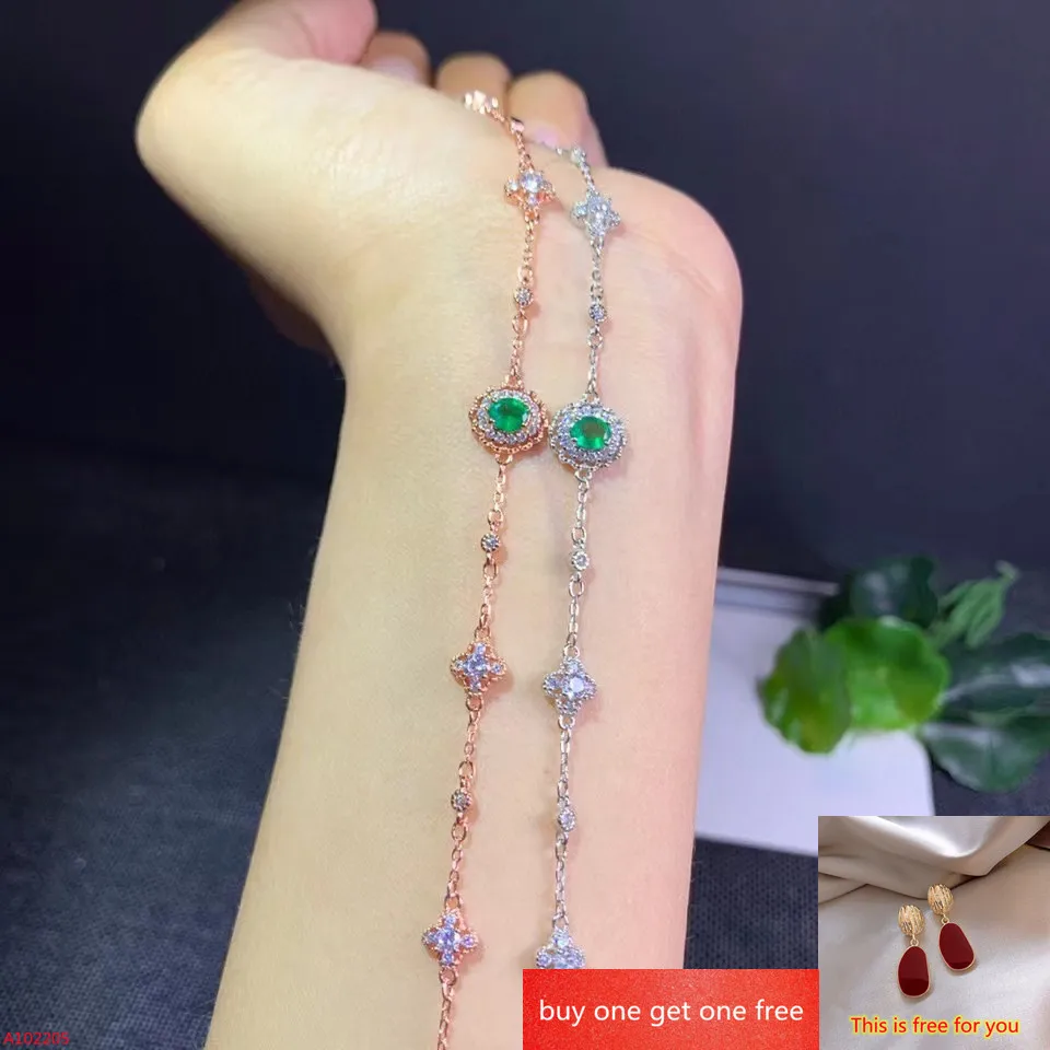 

Fine Jewelry 100% 925 Sterling Silver Natural Emerald Gemstone Women's Bracelet for Girls Marry Got Engaged Party Birthday Gift