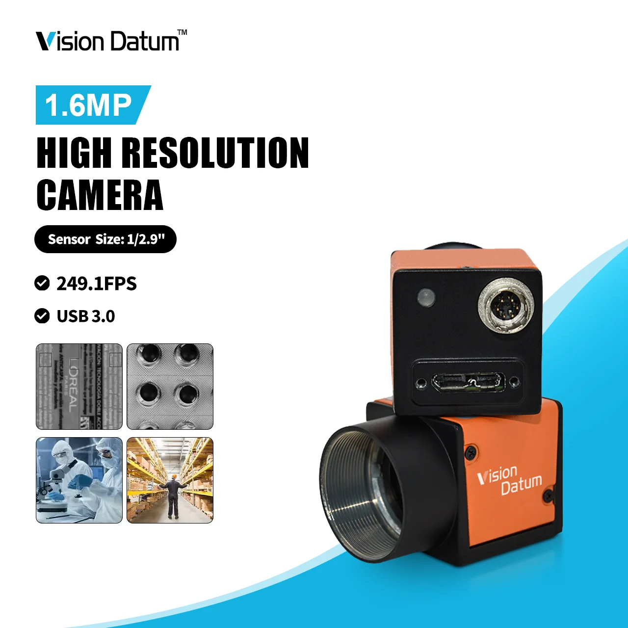 Sony IMX273 1440 × 1080 249.1fps Global Shutter Type 1.6MP USB3.0 HR Area Scan IP Camera For Electronics Inspections New