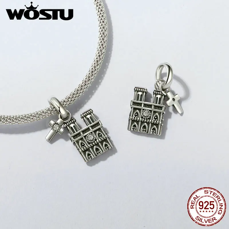 WOSTU 925 Sterling Silver World Famous Building Charms Big Ben ciondolo torre di Pisa Fit braccialetto originale creazione di gioielli fai da te