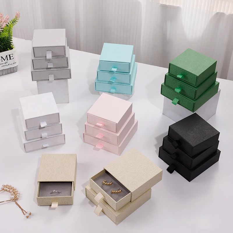 24 Sets Cardboard Paper Drawer Boxes Small Package Necklace Earrings Ring Jewelry Packaging Display with Grey Sponge Bulk