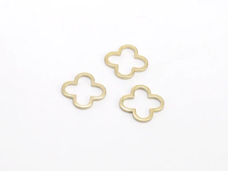 20pcs Floral Earring Charms, Clover Leaf Connector, Geometric Earring Findings, Raw Brass, 14.7x1mm, Jewelry Making -R137