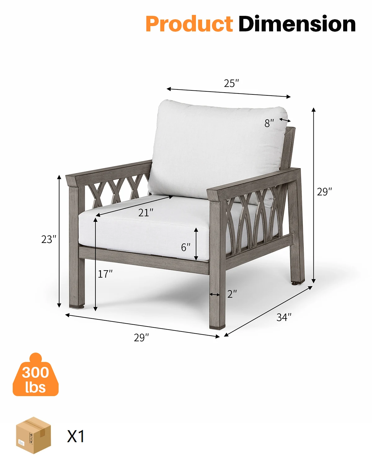 SeeHill Aluminum Outdoor Sofa Chair, Modern Patio Armchair with Washable Cushions for Garden Deck Porch