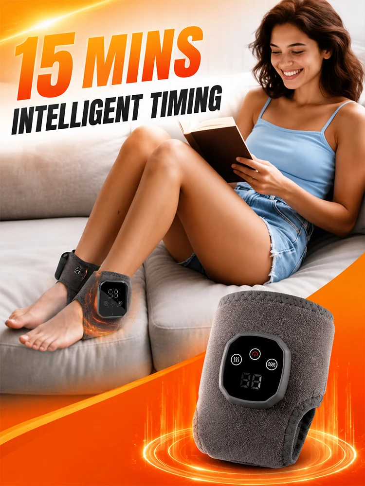 Smart Heated Ankle Wrap with Vibration Portable Rechargeable Ankle Massager USB Heating Support Brace for Home Office Relaxation