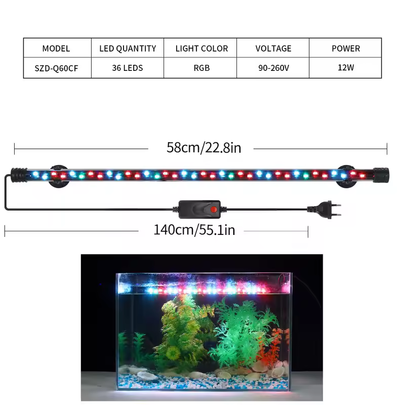 90-260V Aquarium Light LED Waterproof Fish Tank Clip Light Underwater Decor Lighting Submersible Lamp Plant Grow Lamp 18-58 CM - Image 18