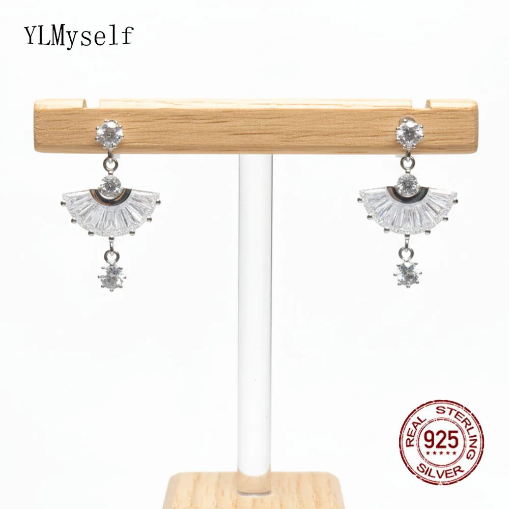 

YLMyself 925 Sterling Silver Fan-Shaped Earrings Solid Silver Jewelry Birthday Gift For Daughter Young Girl Accessory