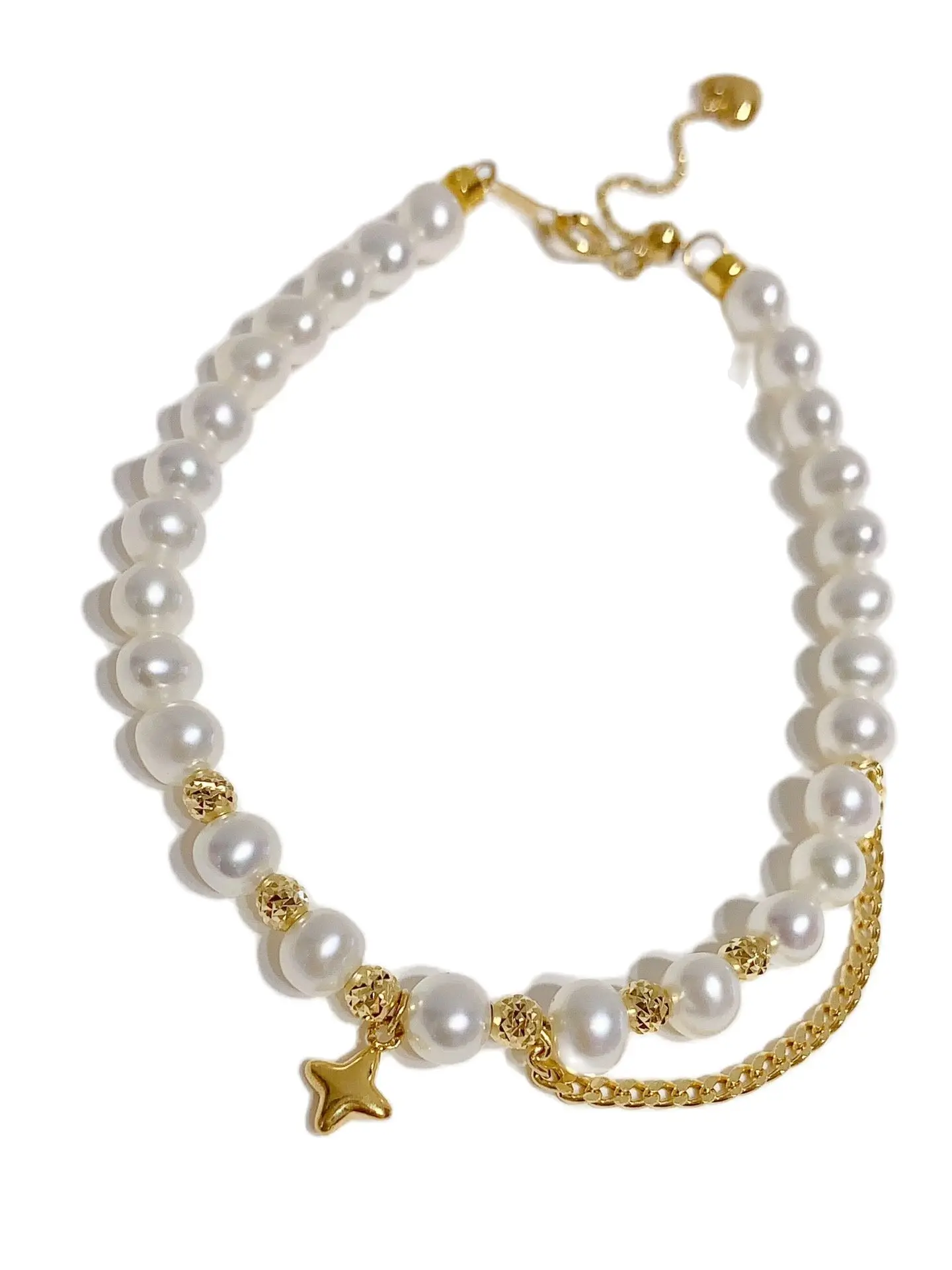 MADALENA SARARA 18K Gold 7-8mm Freshwater Pearl Rope Chain Women Bracelet Au750 Stamp Extented Chain