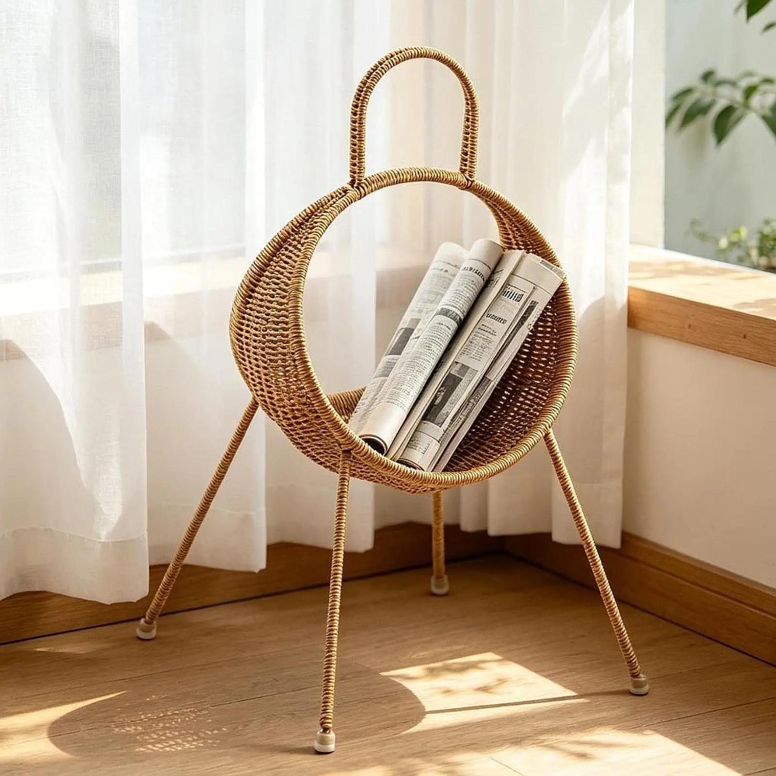 Magazine Rack Display Stand Books Storage Woven Basket Stable Support Rustic Minimalism Home Decor for Coffee Shop Hotel