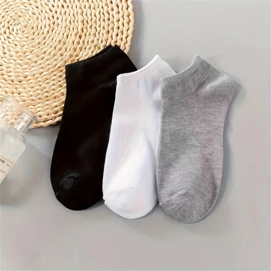 

15 Pairs, Unisex Socks, Solid Color Business Socks, Black, White and Gray Sports Socks, Moisture Wicking and Sweat Wicking