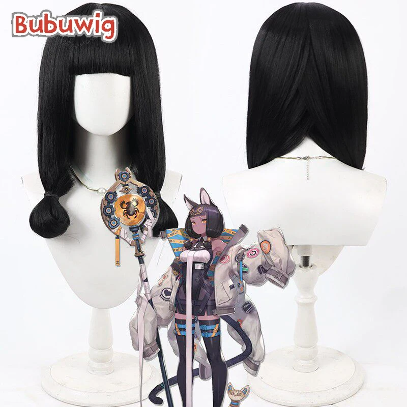 Bubuwig Synthetic Hair Titi Cosplay Wigs Game Arknights Titi Role Play Halloween 40cm Long Straight Black Wig Heat Resistant