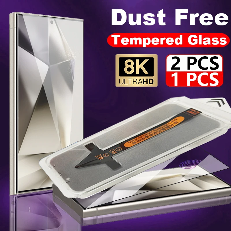 1-2PCS Dust Free Tempered Glass For Samsung Galaxy S24 Ultra Screen Protector Install Box For Samsung S24 Plus Full Cover Glass