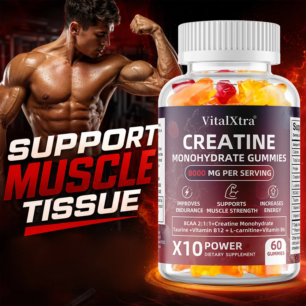 

Creatine Monohydrate Gummies 800MG, Boost Workout Energy Strength Endurance, Support Muscle Growth Recovery & Mental Focus