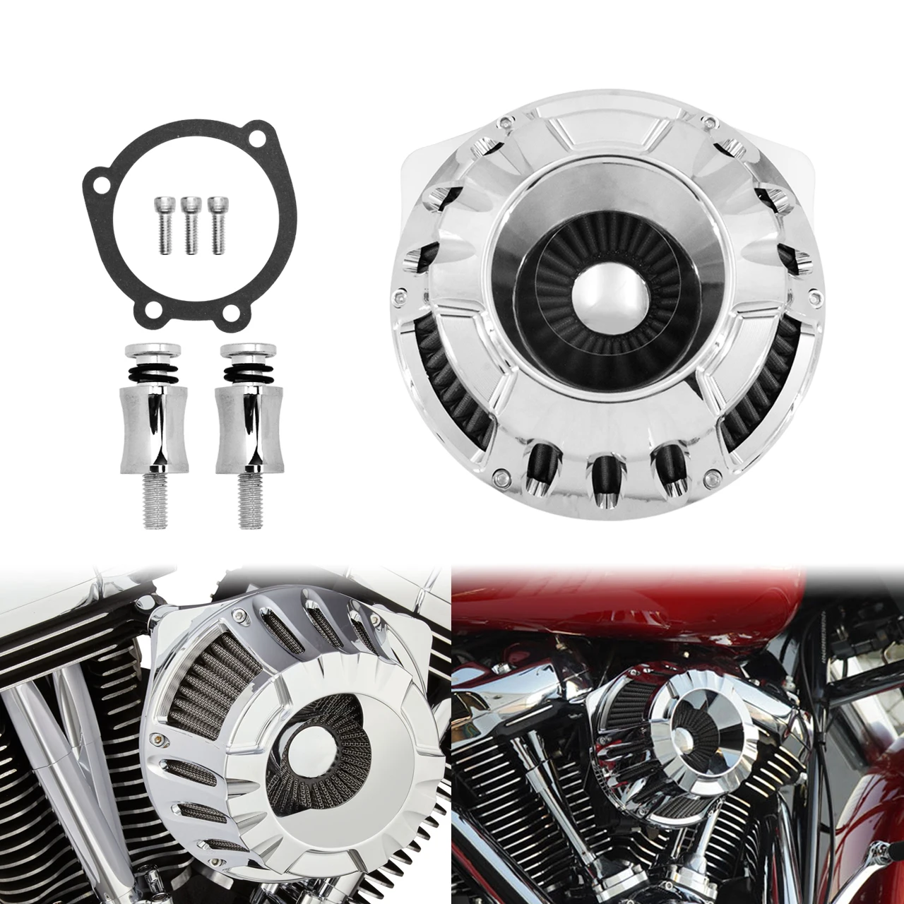 

Motorcycle Chrome CNC Air Filter Gray Intake For Harley Touring Road Electra Glide 00-2007 For Softail 200 For Dyna/FXR 2000-17