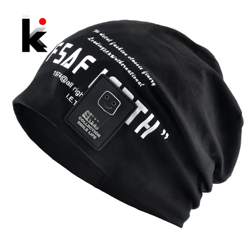 Męskie czapki typu beanie jesień na zewnątrz cienkie dorywczo Skullies czapki drukowanie liter Streetwear Hip Hop Bonnet Gorras męska czapka wiosenna — zdjęcie 2