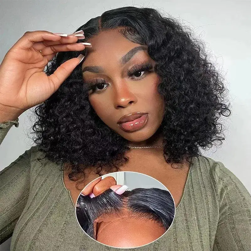 Pre-everything Kinky Curly 13x4 Lace Front Human Hair Bob Wig 13x6 Deep Wave HD Lace Wig Short Bob Natural Black Human Hair Wig