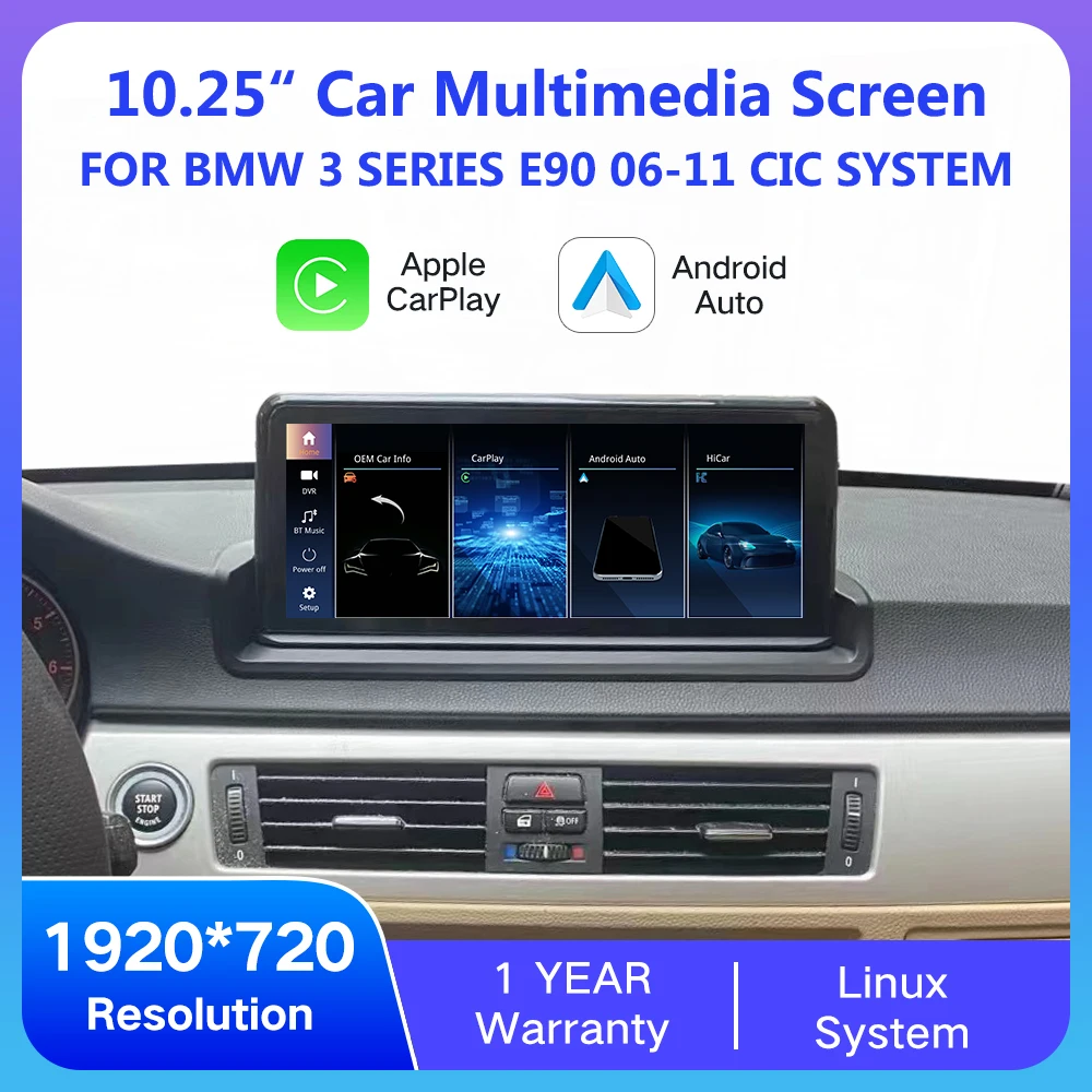Wireless CarPlay Linux System for BMW 3 Series E90 10.25inch 2006-2011 CIC Model Car Multimedia Video Stereo GPS Navi