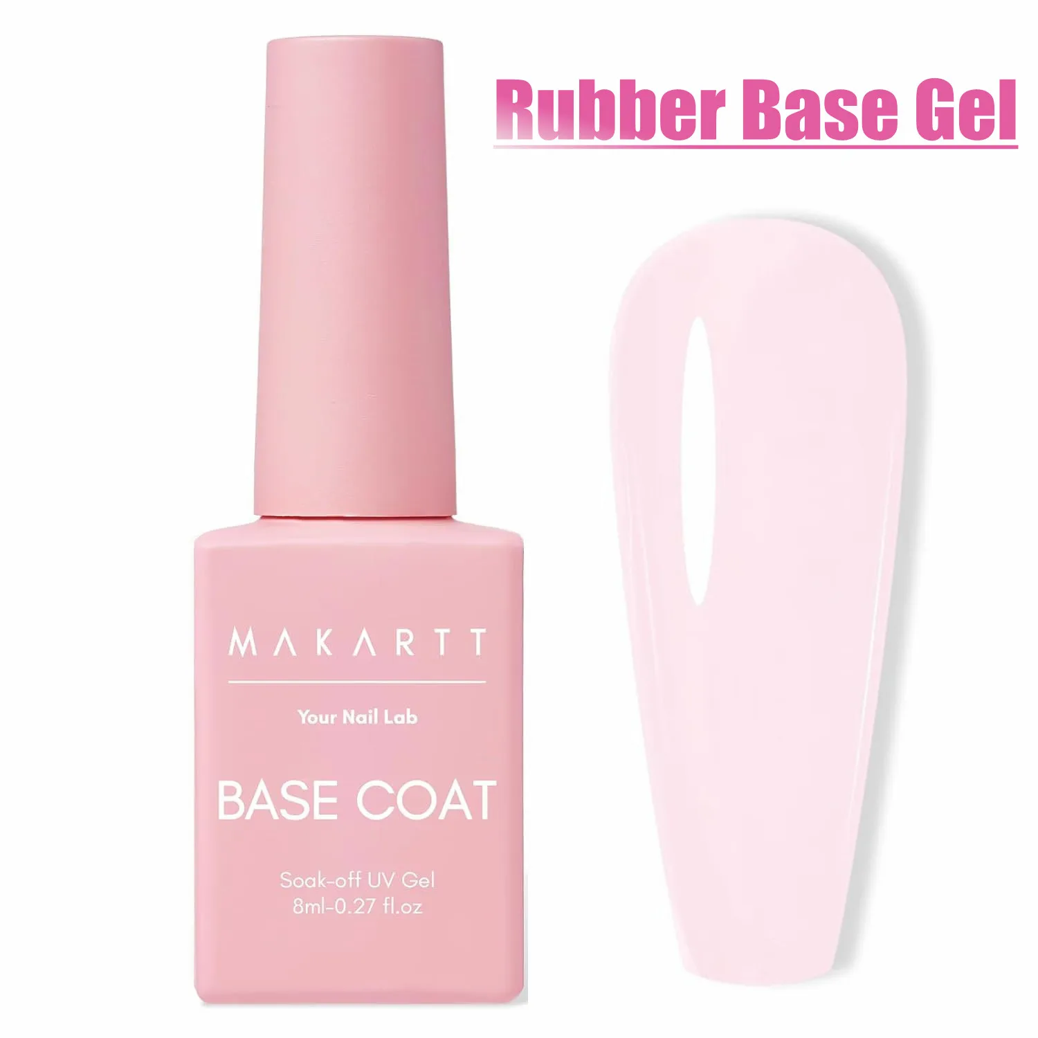 

Rubber Base Gel Nail Polish ,Makartt 3 in 1 Natrual Pink Base Coat Strengthener Nail Polish UV Building Aprex Natural Nails 8ml