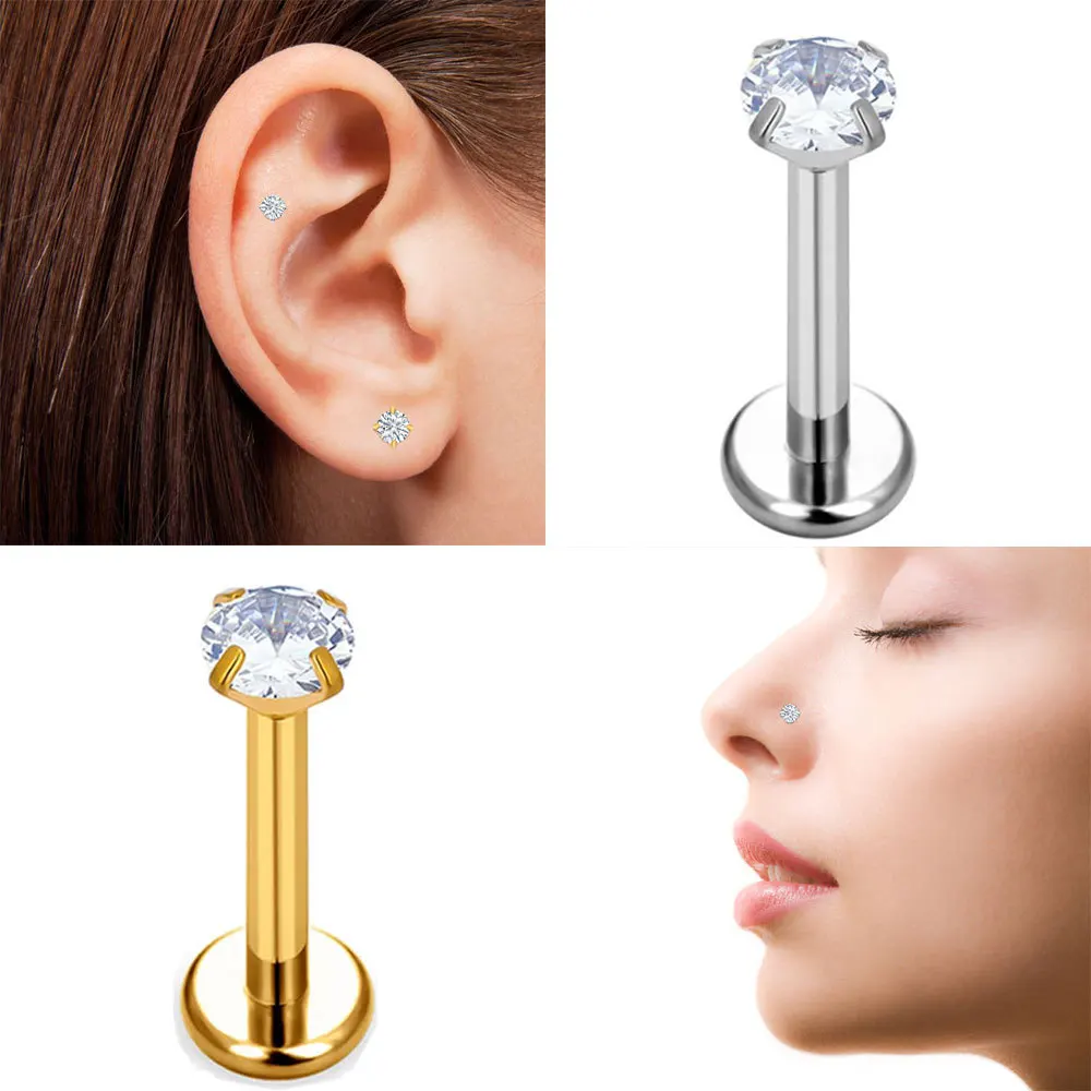 Kenbao 10 шт. CZ серьги с плоской задней частью G23 Titanium De Titanio без резьбы Tragus Labret хрящ губ оптовая продажа пирсинг