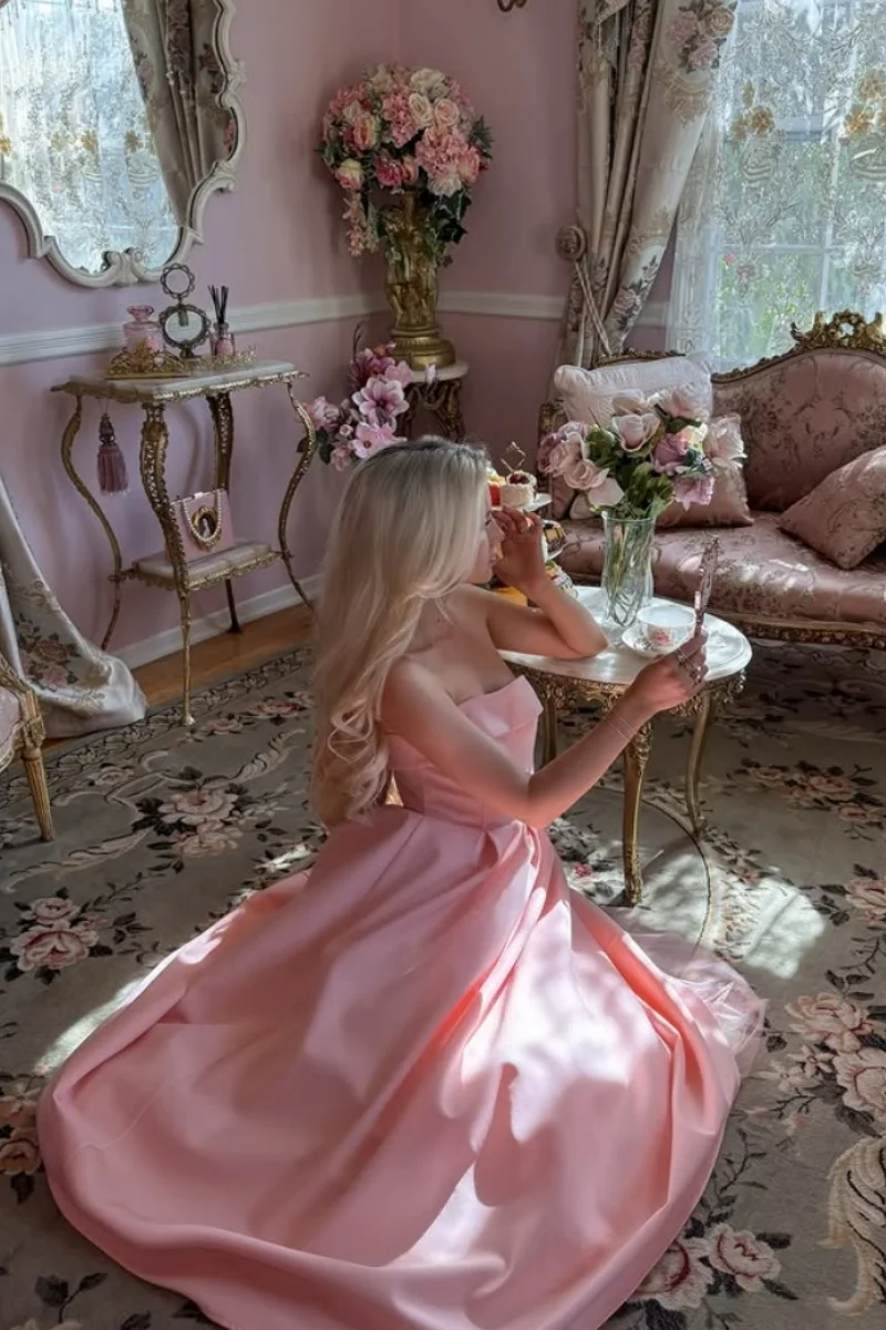 ジェシカ恋人ピンクのイブニングドレスオフショルダーサテンプリンセスウエディングドレス A ライン女性 Vestidos デ · フィエスタカスタマイズ