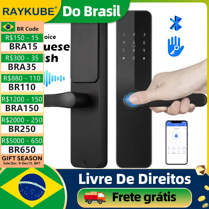 Do Brasil RAYKUBE F7 TT Lock Bluetooth Fingerprint Electric Door Lock Portuguese/English Version with Key/Card/Password Unlock