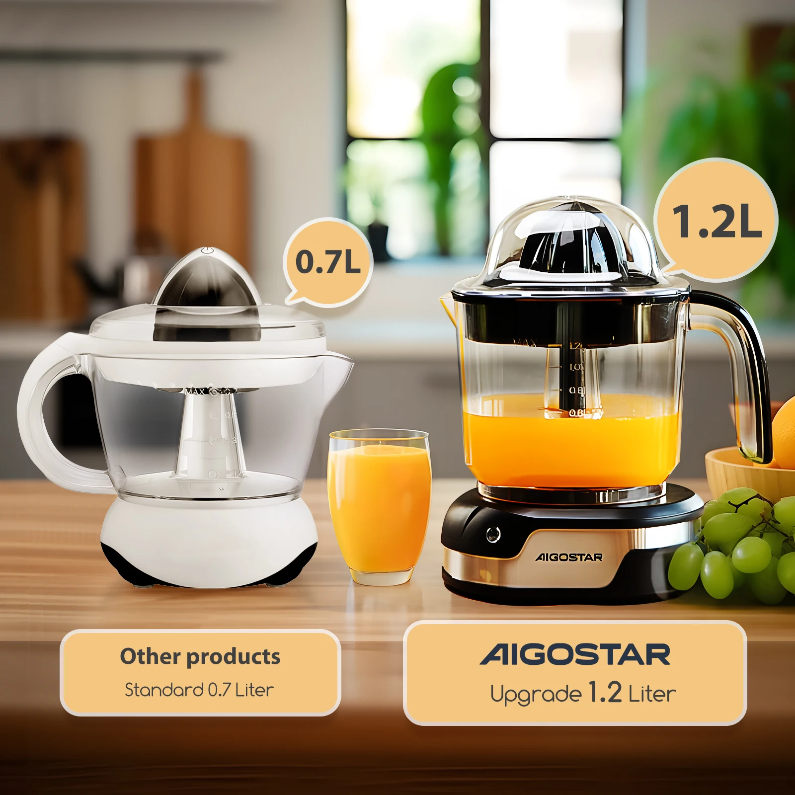 عصارة Aigostar الحمضيات الحمضية الكهربائية السوداء 40 وات 1.2 لتر عصارة فواكه للعصير