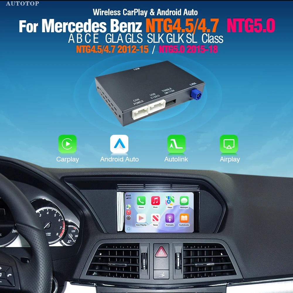 Decodificatore Wireless CarPlay AUTOTOP per Mercedes Benz Classe SL W231 SLK R172 NTG4.5 NTG5.0 2012 2013 2014 2015 con Android Auto, Mirror Link, AirPlay, BT, Navigazione GPS, Kit di Retrofit