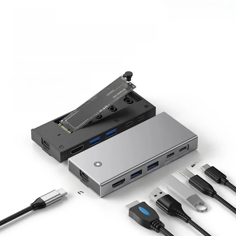 Obudowa Blueendless M2 Sata/NVMe SSD z Hubem USB C, Stacja Dokująca do Laptopa, HDMI 4K 60Hz, USB3.2 10Gbps, PD100W, Obsługa Kart SD/TF, Obudowa na Dysk SSD — 2