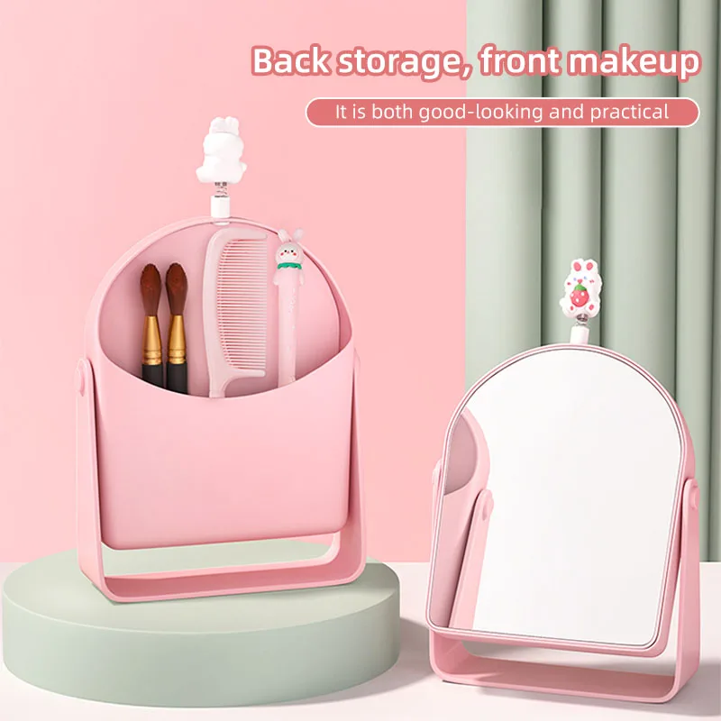 Niedlicher Hasenspiegel, süßer Make-up-Spiegel, Studentenwohnheim, kleiner Spiegel, tragbarer, zusammenklappbarer Desktop-Spiegel, kann die Aufbewahrung nach Hause stehen