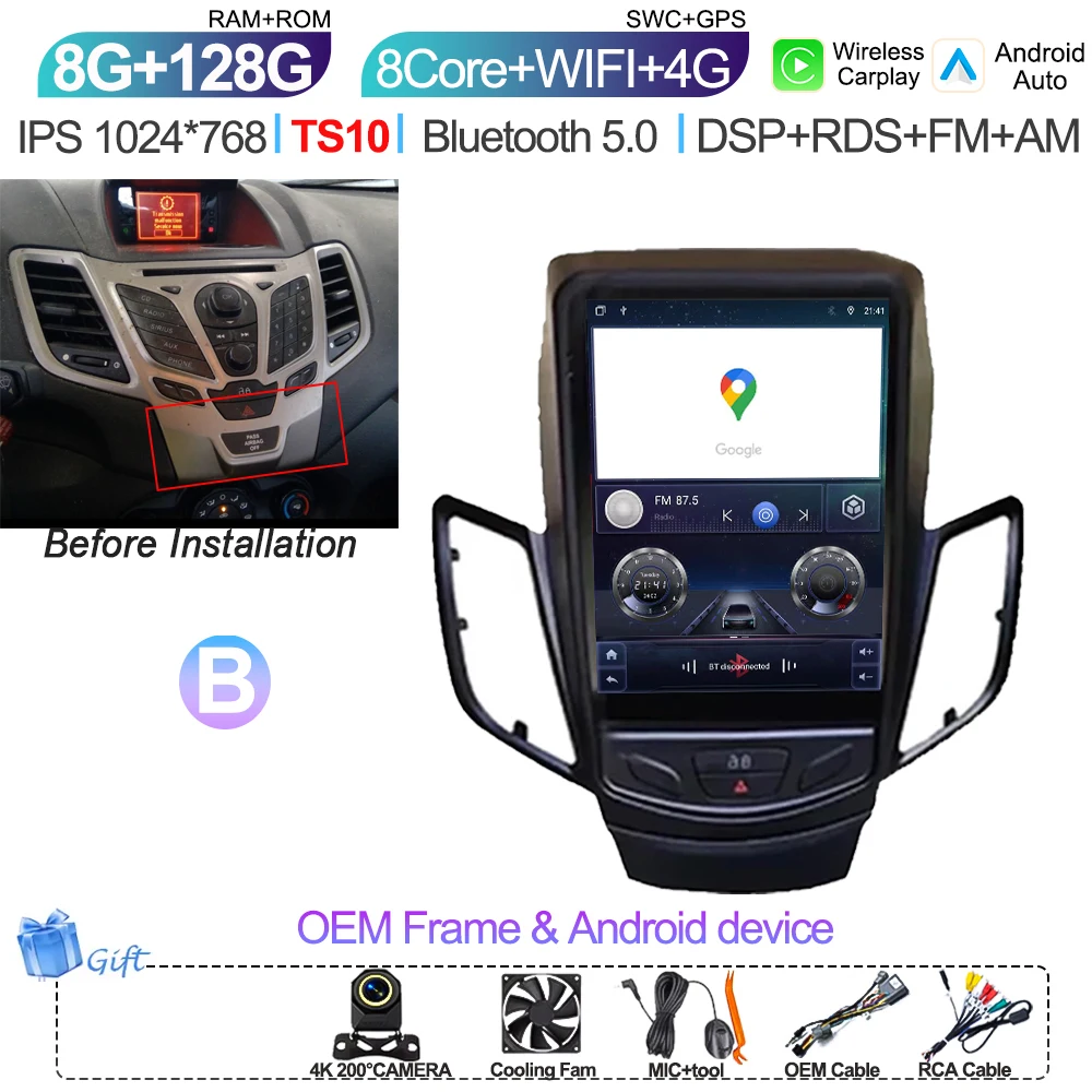 9,7 Inch Android 16 autoradio multimediaspeler navigatie stereo GPS scherm 2din 5G Wifi voor Ford Fiesta Mk7 2009-2016