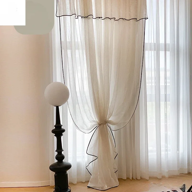 Retro Creme Leinen weiß Tüll transparente Vorhänge für Wohnzimmer Luxus Schlafzimmer Esszimmer
