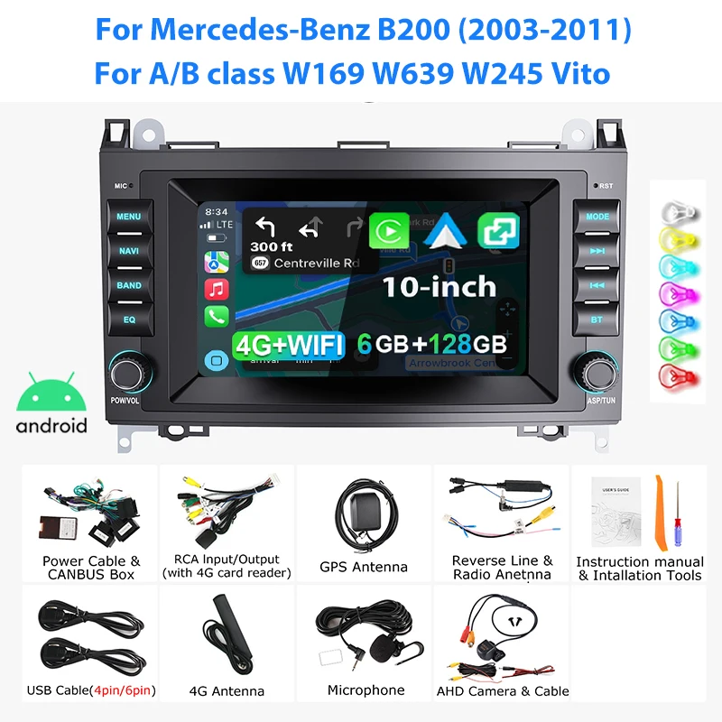 ESSGOO 7'' Android15 2+64G 2+32G 6+128G voor A-klasse B-klasse W169 W639 W245 Vito autoradio draadloze CarPlay Android Auto GPS navigatie RDS FM WiFi Bluetooth Mirror link touchscreen