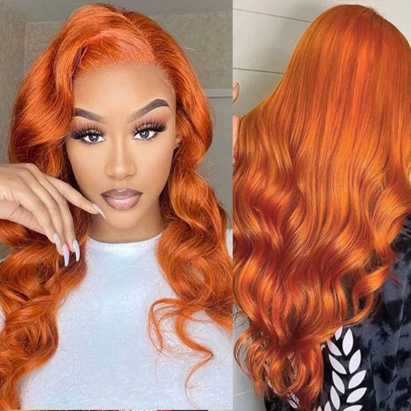 

30 36inch orange wig ginger lace front wig human hair Body Wave blonde Pre plucked Remy brazilian wigs on sale for women