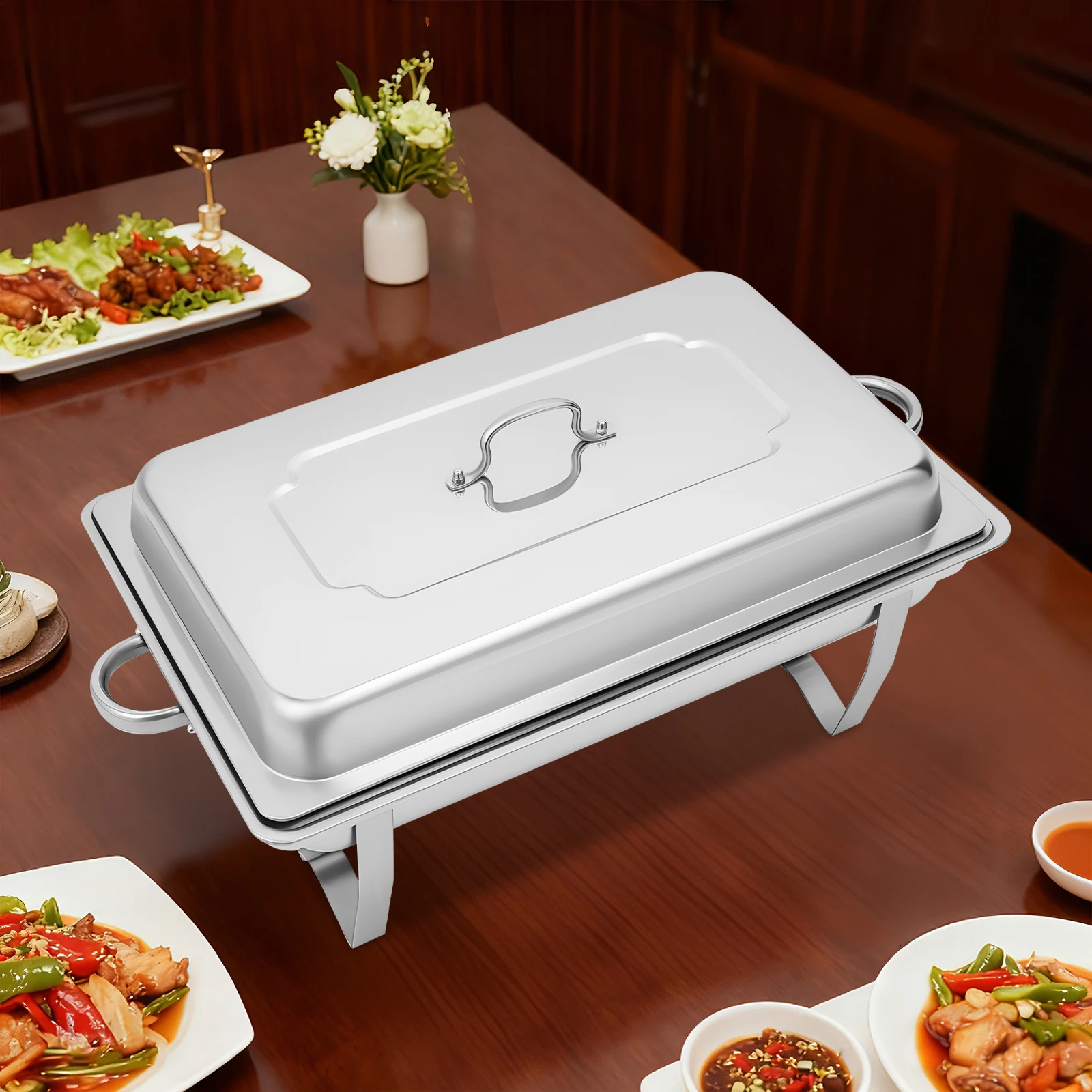 Réchaud de buffet pour aliments, plat de service en acier inoxydable, ensemble de plats de service pour buffet, idéal pour les réunions de famille, les mariages, les anniversaires, Noël et Thanksgiving.