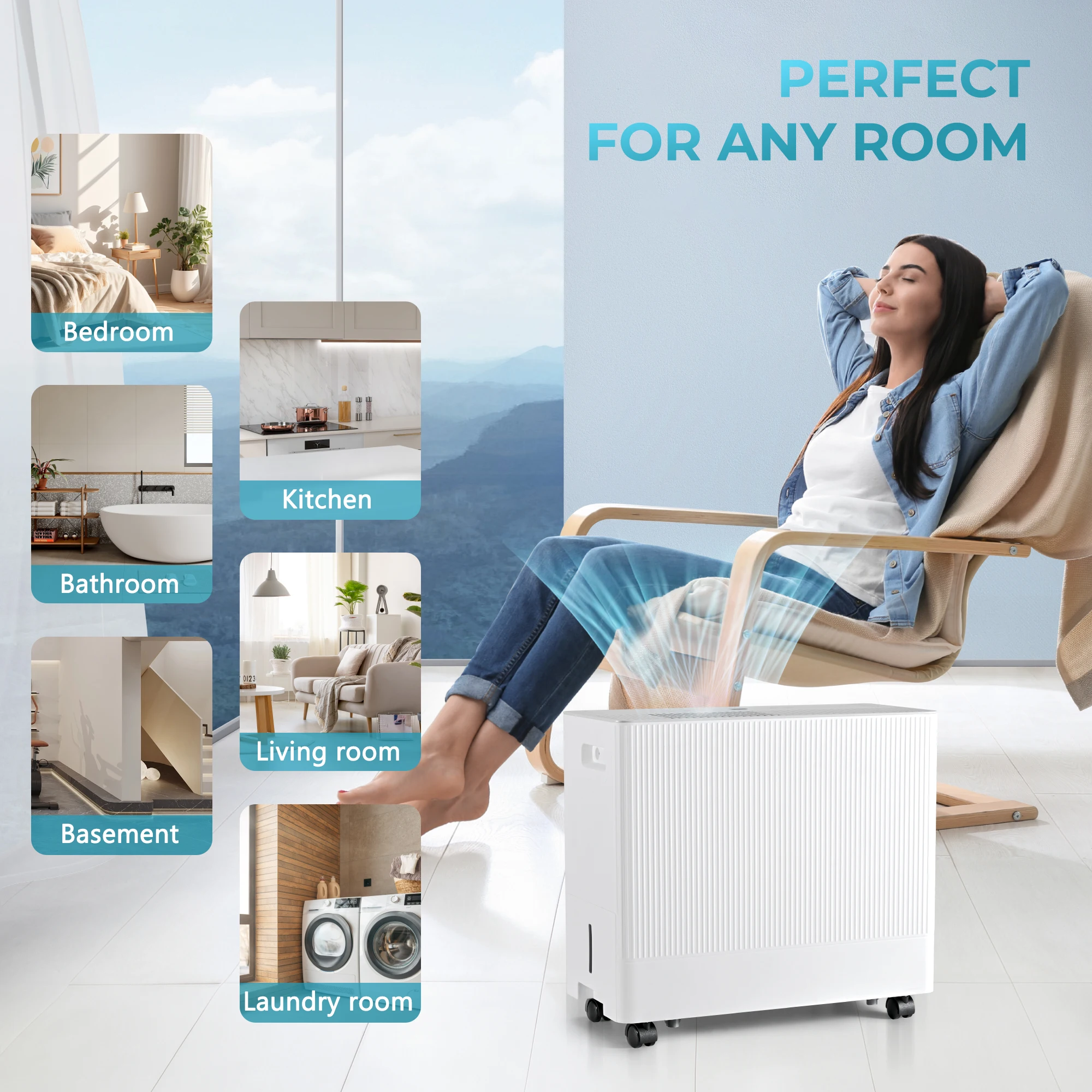 مزيل رطوبة للطابق السفلي ، كبير مربع. قدم ، خزان مياه جالون ، 4 أوضاع 55 باينت ، تصريف تلقائي ، منزل