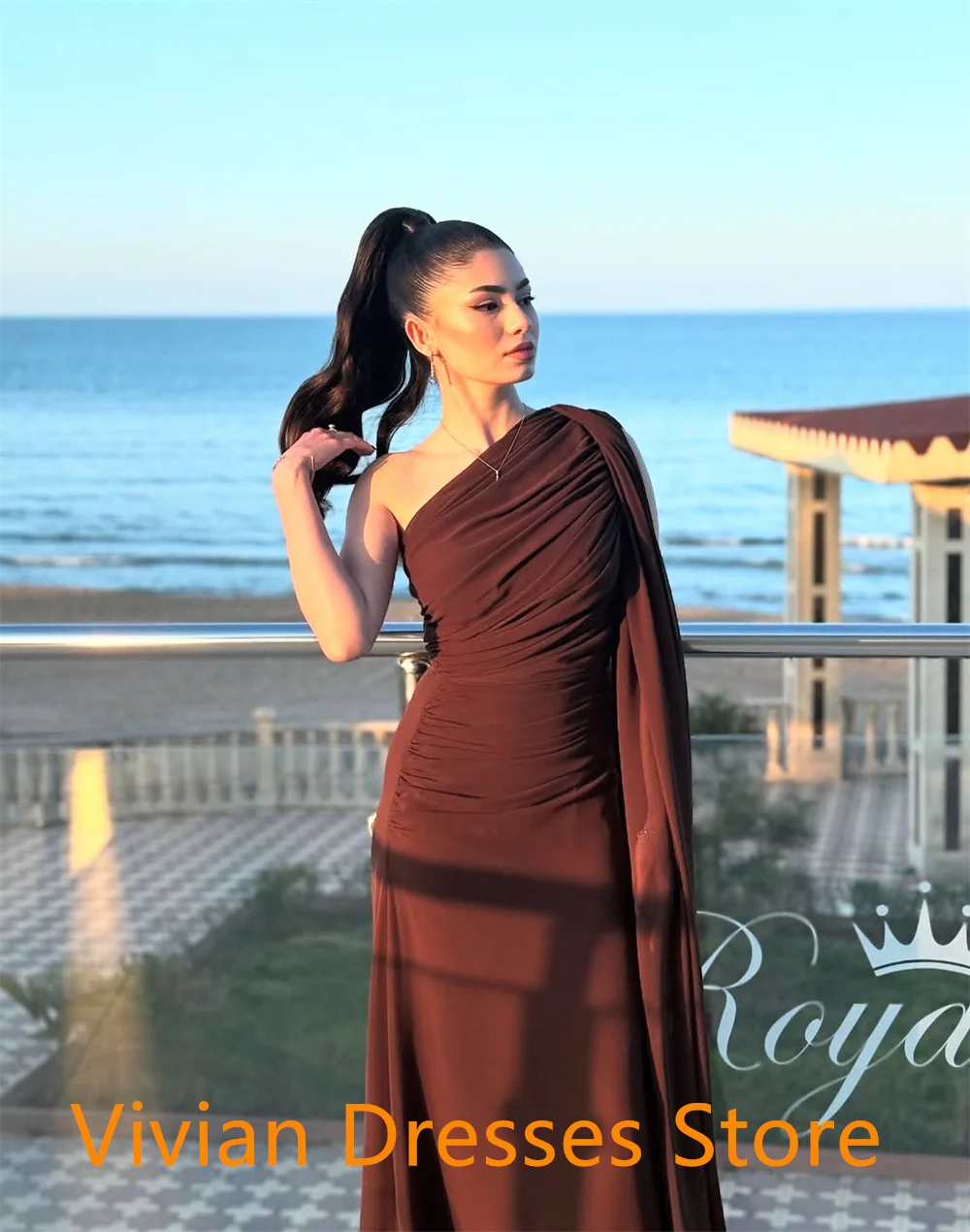 Vestido De fiesta De Jersey puro con temperamento personalizado, chal clásico De un hombro con cremallera fruncida en la espalda, Vestido De fiesta personalizado