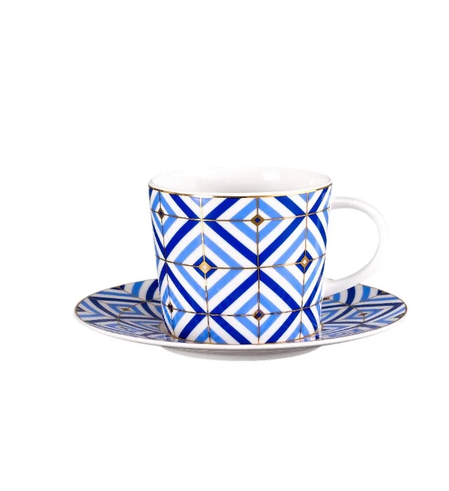 

Teacup, Decorative Porcelain Coffee Cup, Handmade Modern Multi Patterned Mug, Design Tea Cup Blue-White