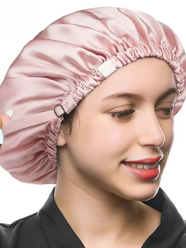 Birdtree 16MM 100% Echt Zijden Bonnet, Dames Dubbellaagse Slaapmuts, Pure Haarwikkel Elastische Hoofdband A34324M - afbeelding 2
