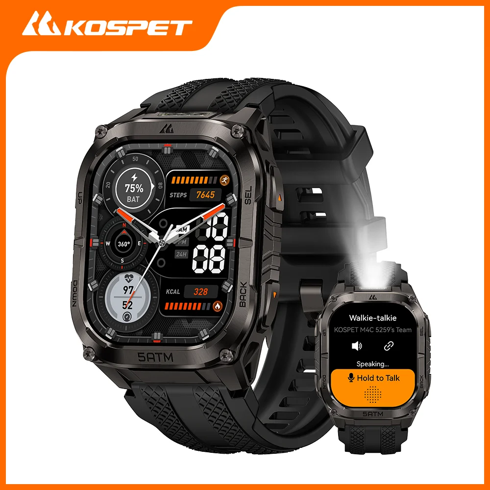 

KOSPET TANK M4C Advanced GPS Smartwatch for Men MIL-STD-810H Tough 5ATM Waterproof Integrated Flashlight & Health Tracking