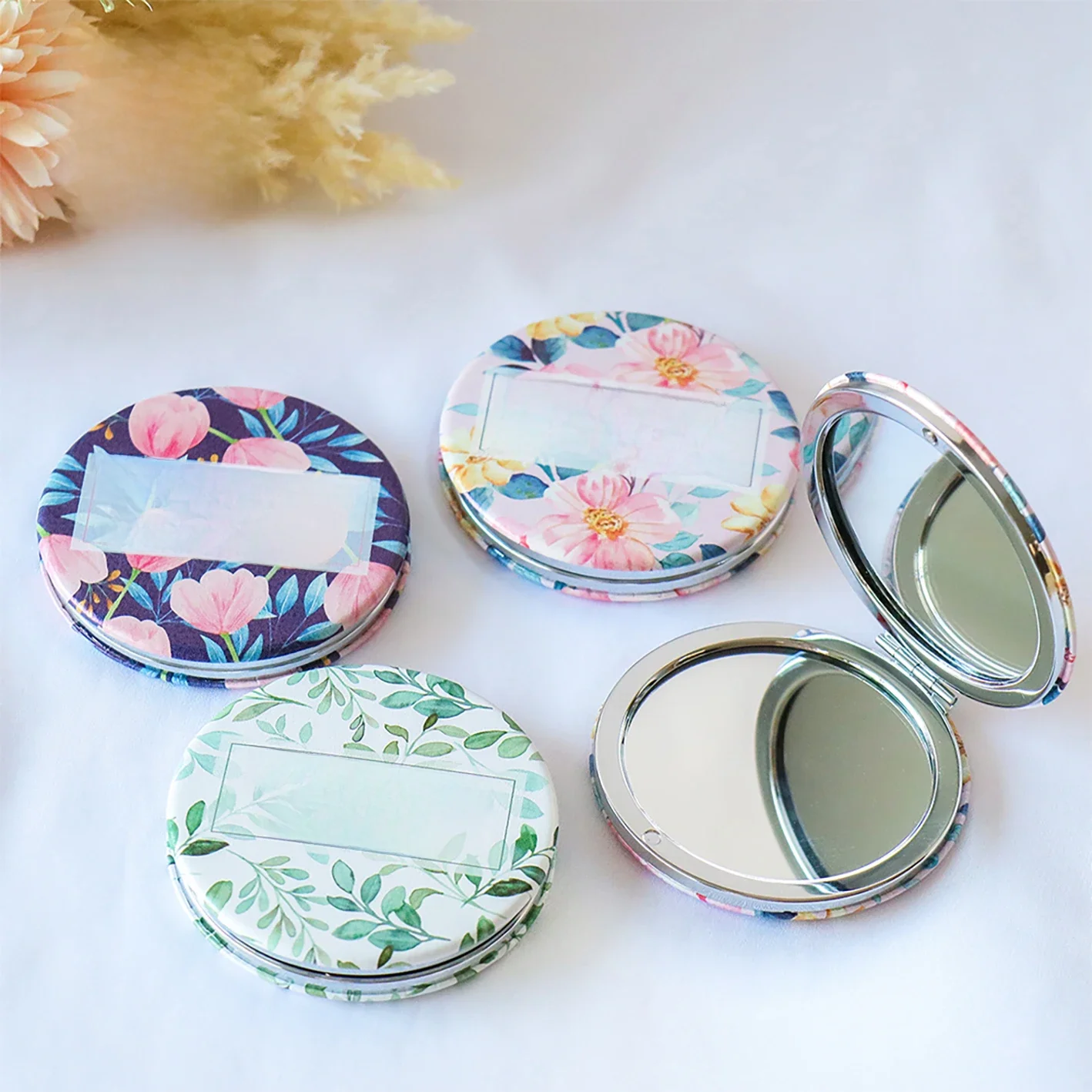 6-24 pçs/lote espelho de bolso, 3 modelos florais, frase decorada, batizado Guest Details, Wedding