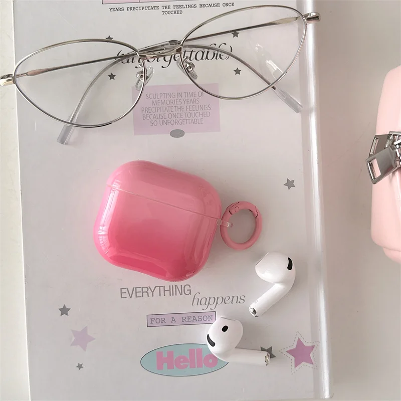 

Gradient Pink Cute Headphone Case For Apple Airpods Pro 2 4 3 Cover TPU Silicone Headset Charging Case For Airpod 4 Generation