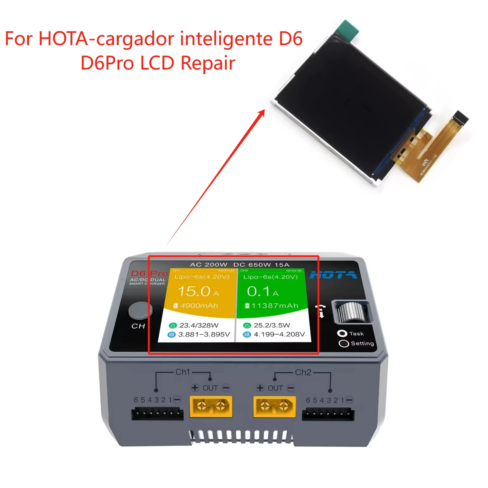 New LCD Display for HOTA-cargador inteligente D6 D6Pro Screen Repair