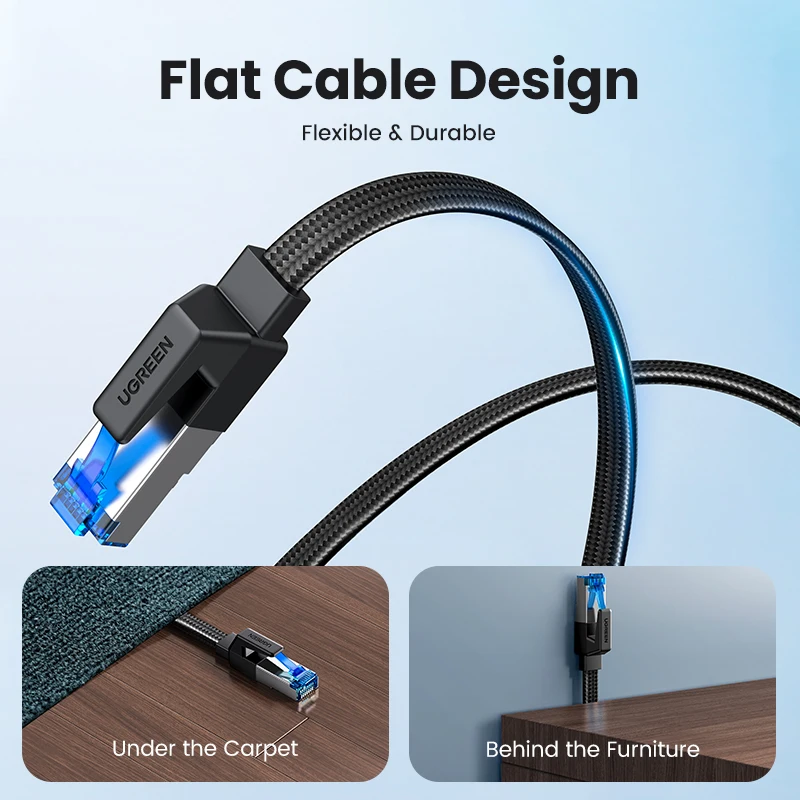 UGREEN Ethernet Cable CAT8 40Gbps Cotton Braided PVC Network Lan Cord for PC Modem Laptop PS 5/4 Router RJ45 Cable Ethernet