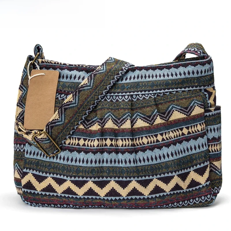Annmouler marka damska torba na ramię Vintage torba na ramię o dużej pojemności z wieloma kieszeniami bawełniana torba Hobo dla pań — zdjęcie 2