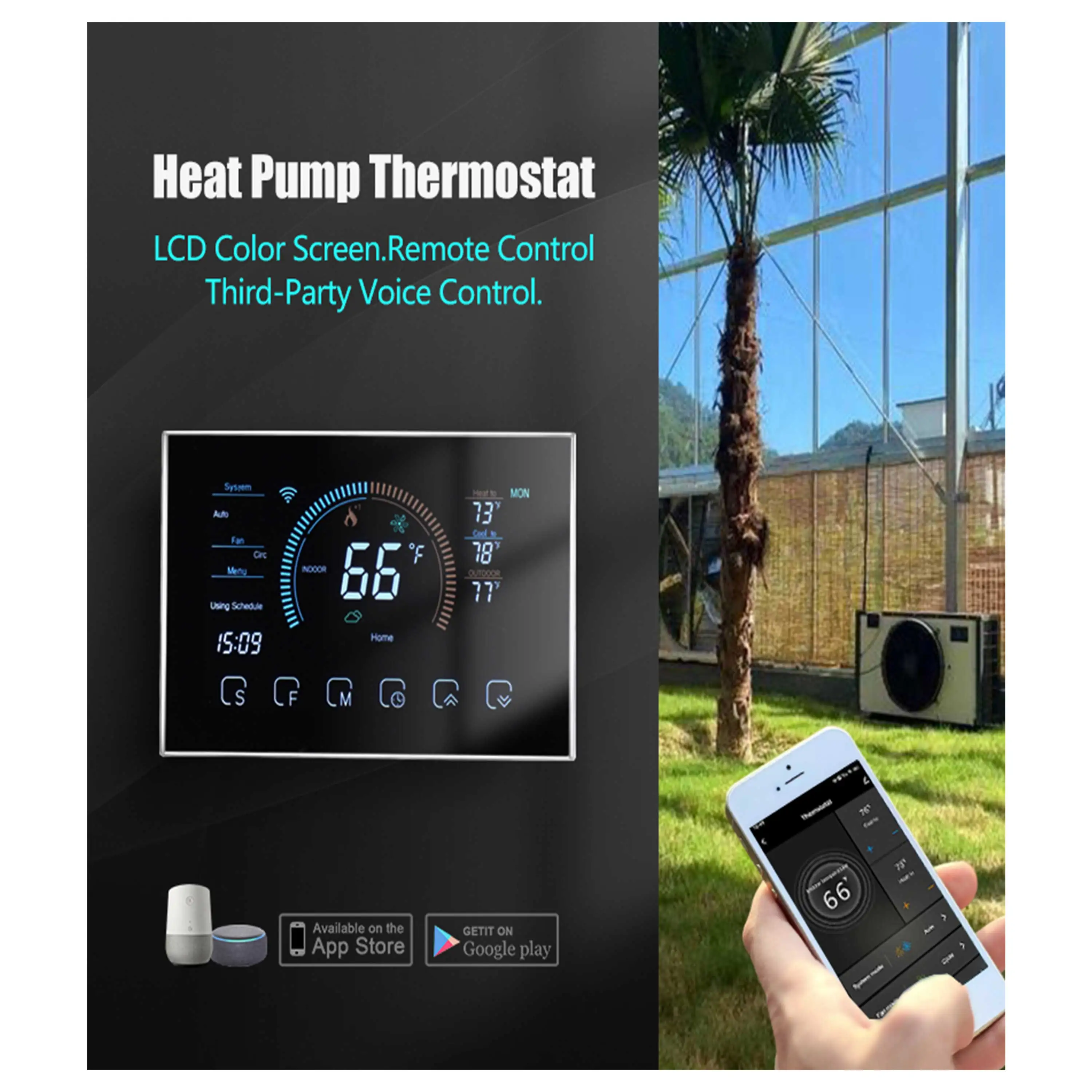 24V C Wiring Thermostat Heat Pump for HVAC System W C G Y R Connect Smart WIFI Remote Control