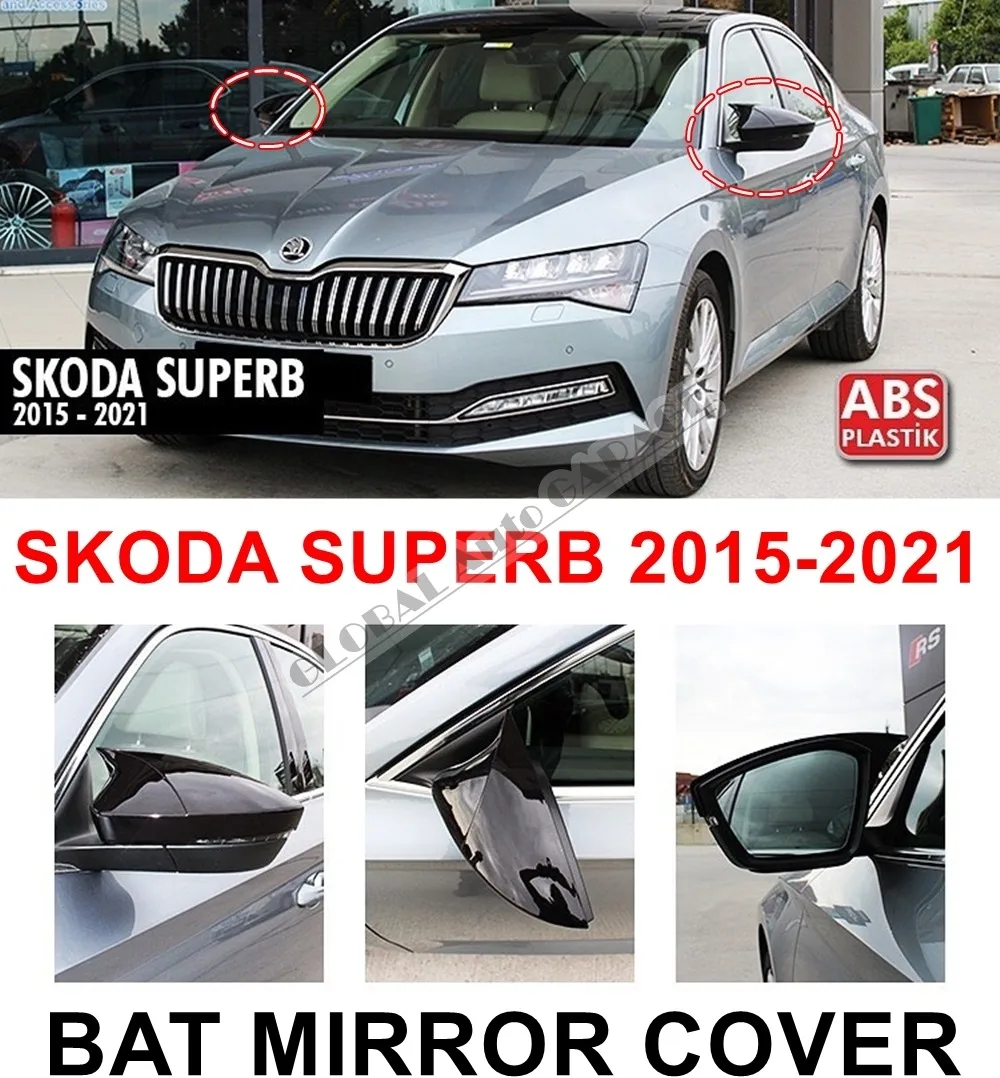 Bat Mirror Cover For Skoda SUPERB 2015 2016 2017 2018 2019 2020 2021 Piano Black 2 PCS Wing Car Antenna Auto Universal Roof Rack