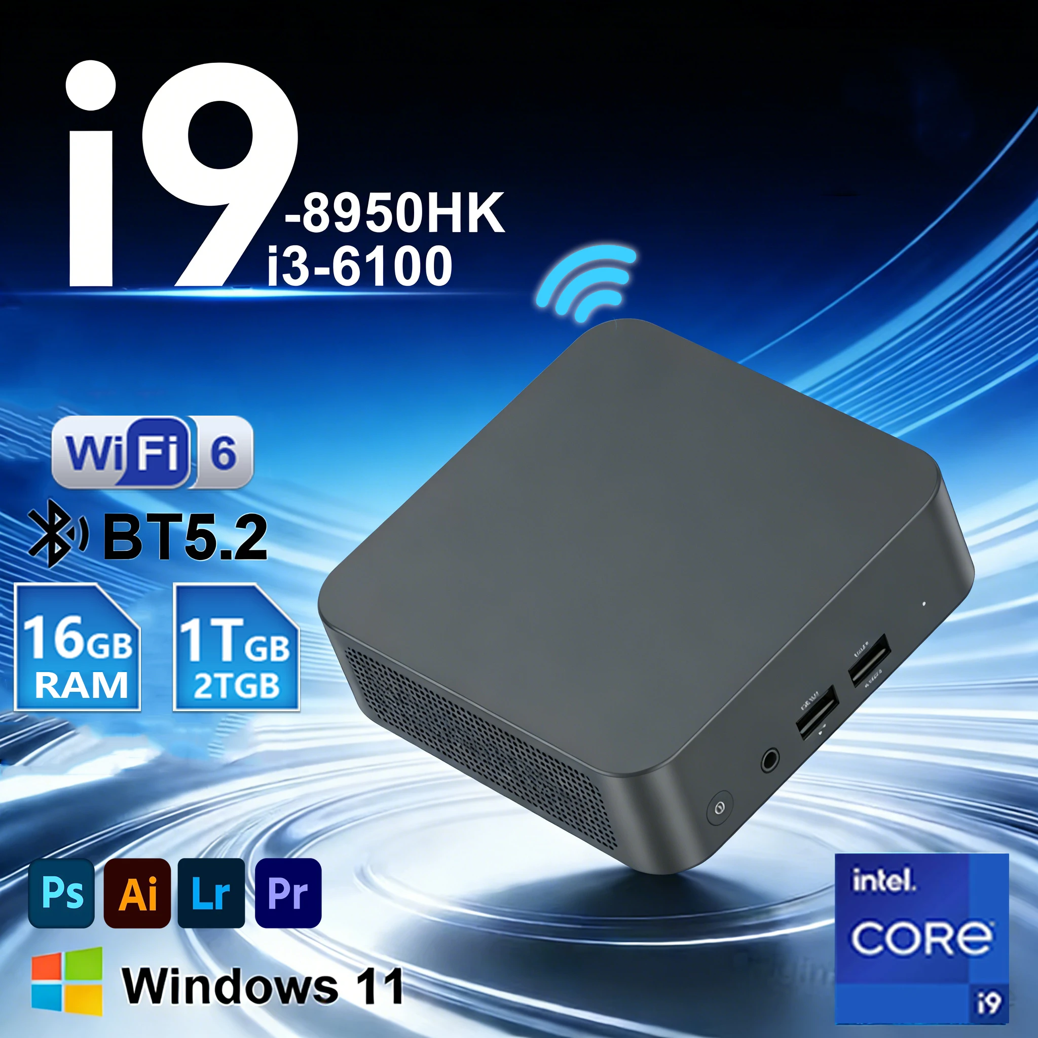 Mini PC Windows 11 Intel Core i9-8950HK/i3-6100U, mini PC de jeu, ordinateur de bureau, 16 Go de RAM, SSD 1/2 To, affichage 3 écrans, mini ordinateur 4K HD