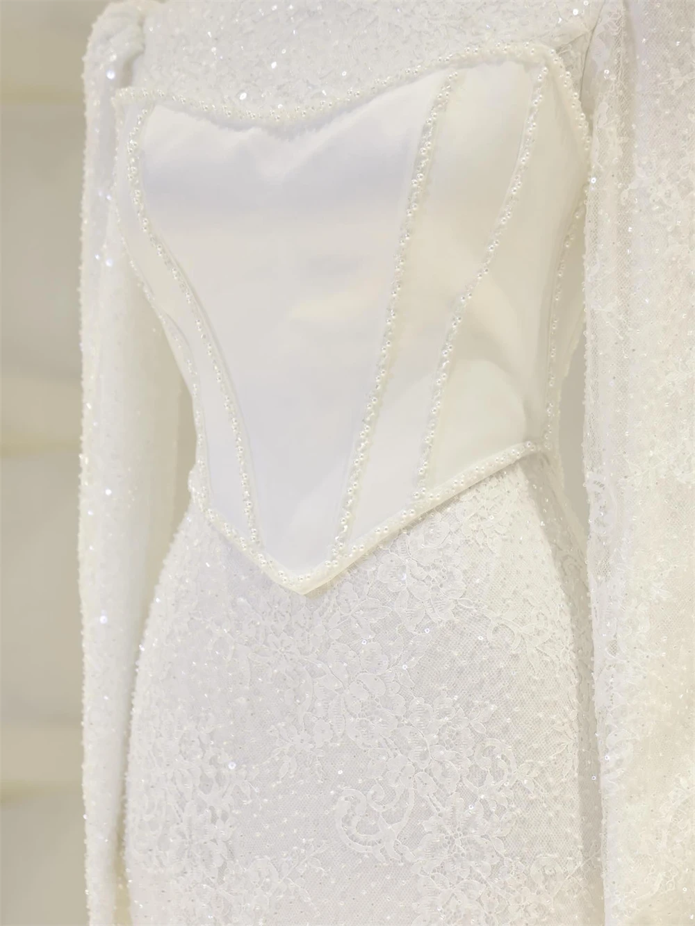 Sansa Corsetto personalizzato Sirena Collo alto Abito da ballo Manica lunga Pizzo con paillettes Abiti da sera Lunghezza pavimento Serata formale